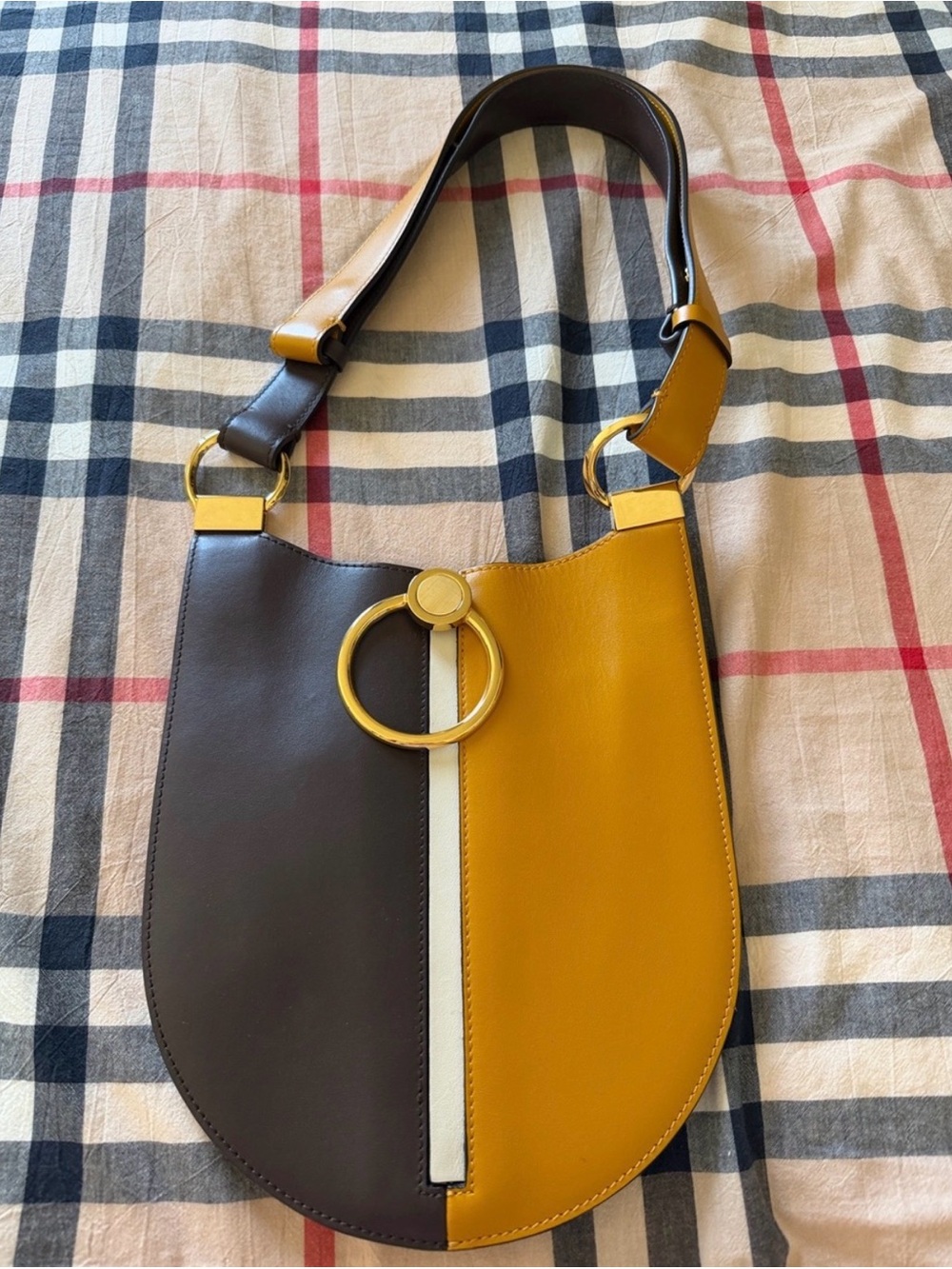 Marni Two-Tone Mustard Yellow and Dark Brown Leather Shoulder Bag